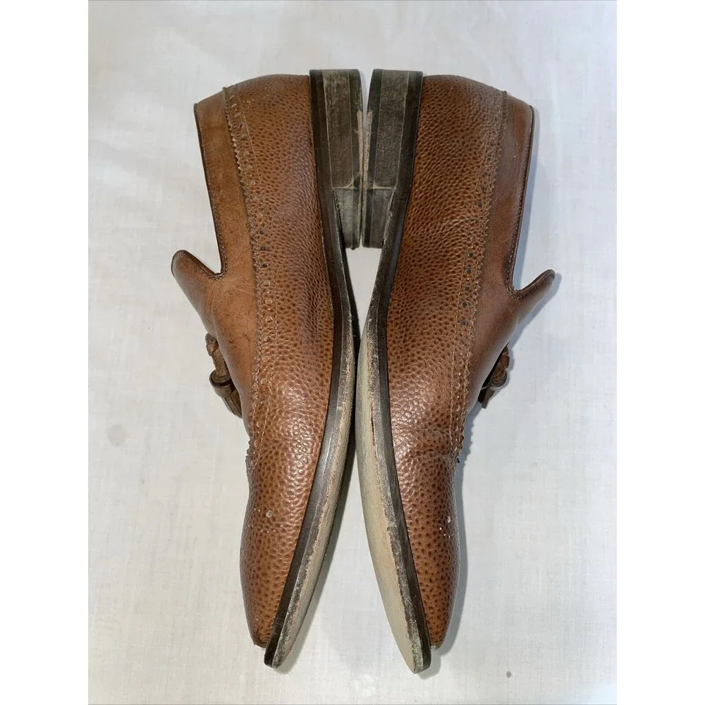 Johnston & Murphy Italy Dress Loafers Mens Sz 10 M Brown Leather Tassels Pebble